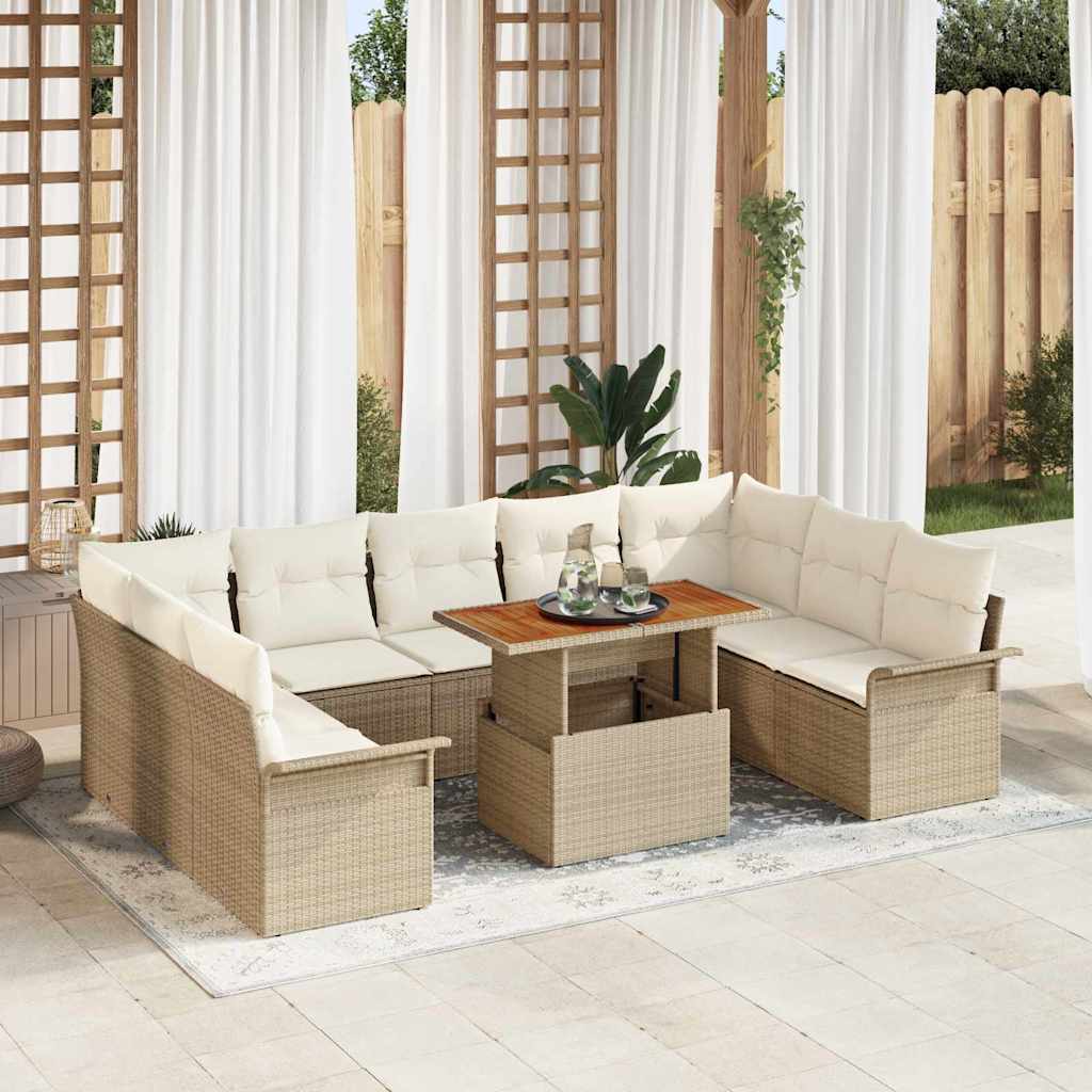 Tuin Sofa Set met kussen 10 pcs beige en crèmekleurig is nu te koop bij PeponiXL, paradijselijk wonen!