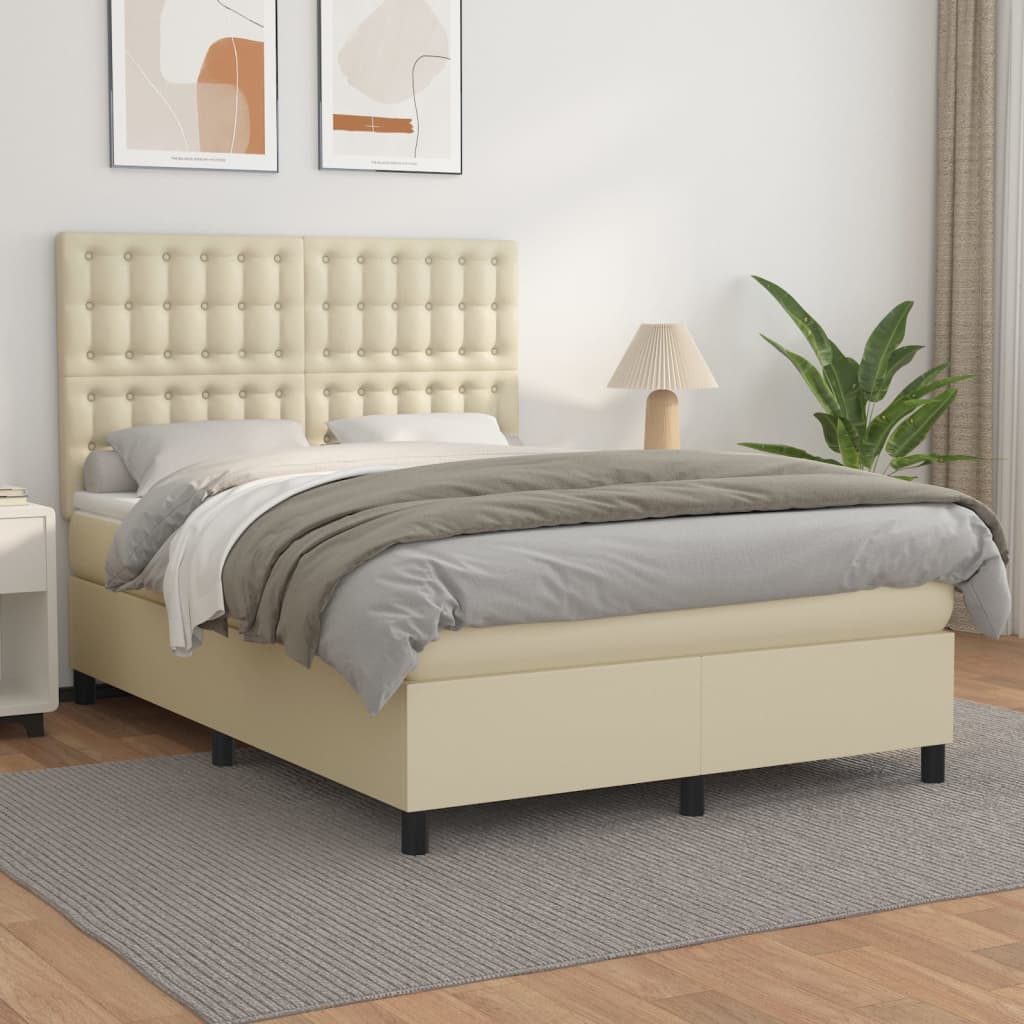 Boxspring met matras kunstleer crèmekleurig 140x190 cm is nu te koop bij PeponiXL, paradijselijk wonen!