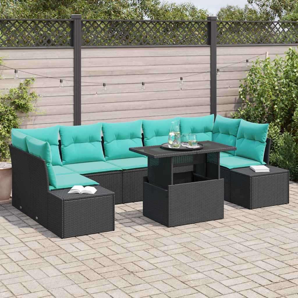Tuin Sofa Set 8 st 7-Aantal zitplaatsen Zwart en Turquoise is nu te koop bij PeponiXL, paradijselijk wonen!