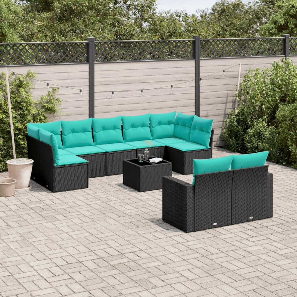 10-delige Loungeset met kussens poly rattan zwart is nu te koop bij PeponiXL, paradijselijk wonen!