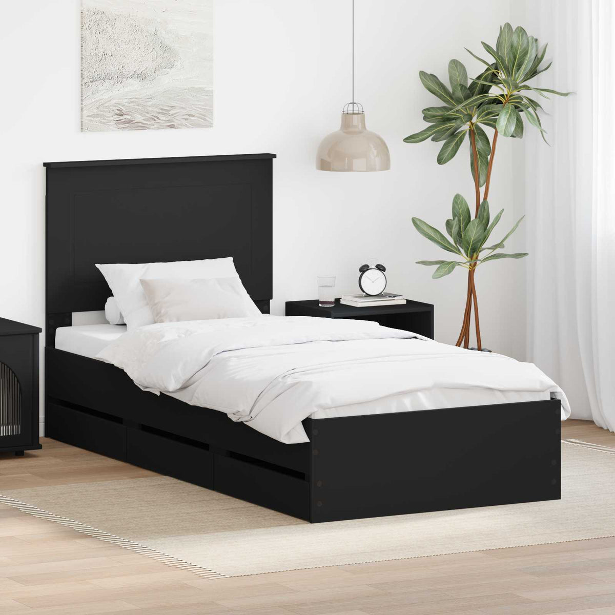Bedframe met lade met opslag Zwart 90 x 200 cm Ingenieurshout is nu te koop bij PeponiXL, paradijselijk wonen!
