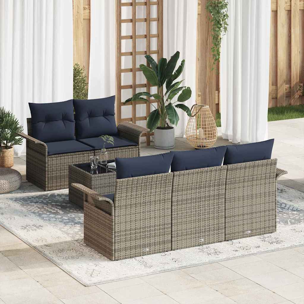 Tuin Sofa Set met kussen 6 pcs Grijs poly rattan is nu te koop bij PeponiXL, paradijselijk wonen!