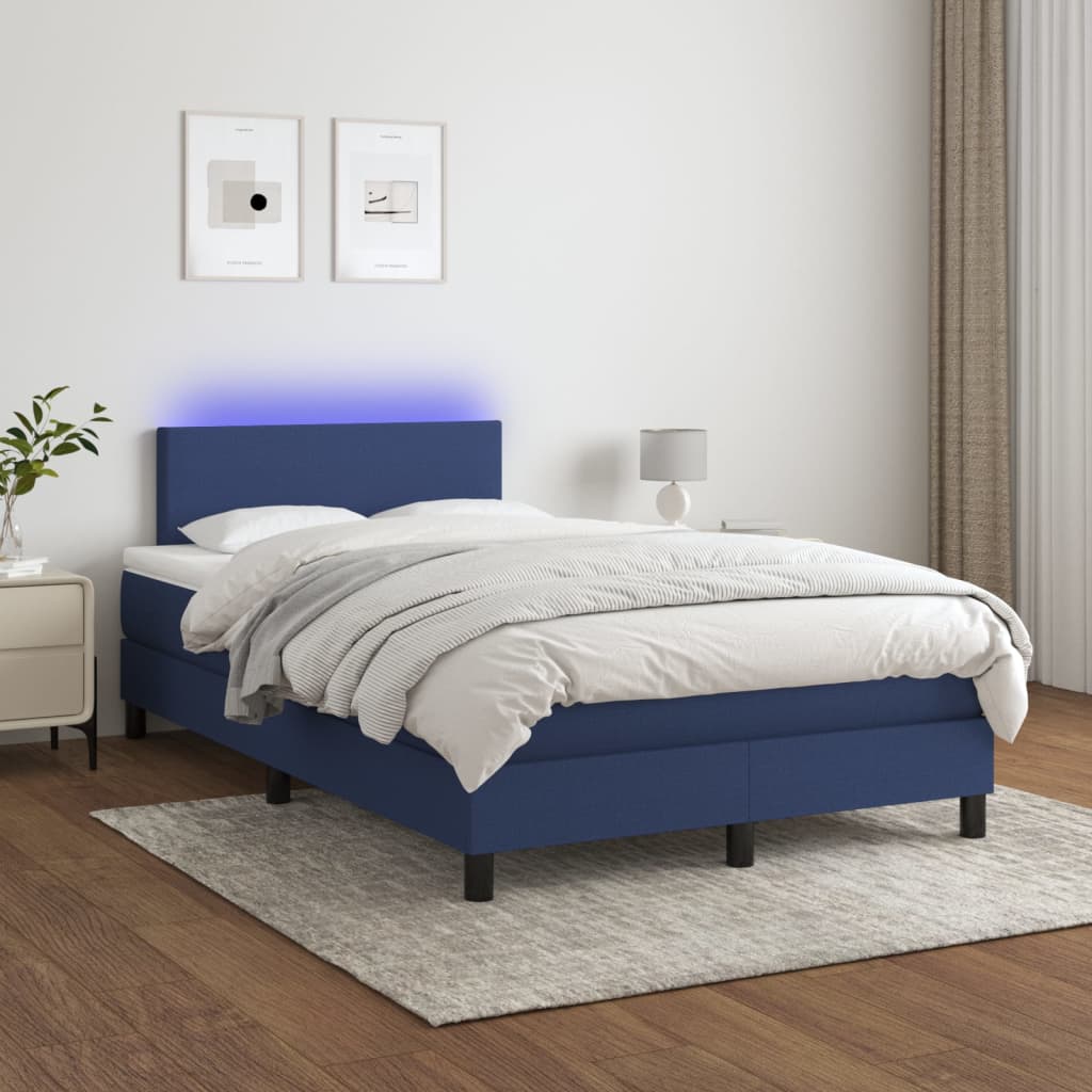 Boxspring met matras en LED stof blauw 120x200 cm is nu te koop bij PeponiXL, paradijselijk wonen!