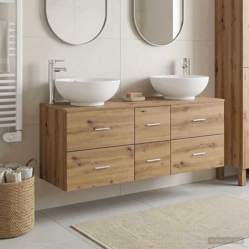 Badkamermeubelset 3 st Artisanaal eiken 49,5 x 44,5 x 65 cm is nu te koop bij PeponiXL, paradijselijk wonen!