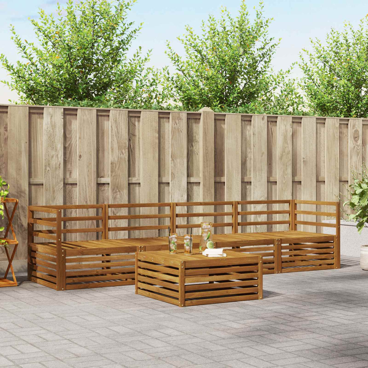 Buiten bankenset 5 pcs Naturel Massief Acaciahout is nu te koop bij PeponiXL, paradijselijk wonen!