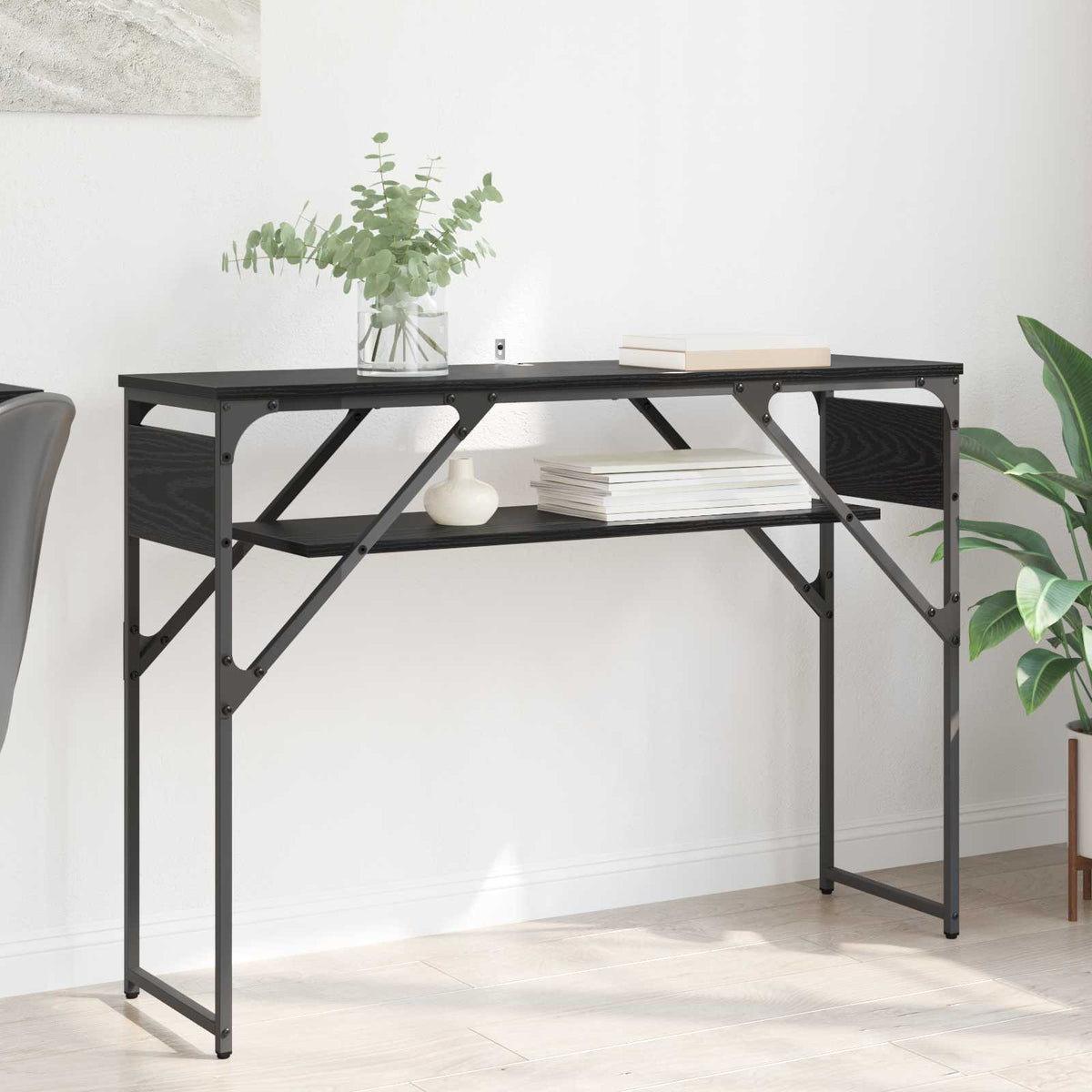 Consoletafel Zwart Eiken 105x30x75cm Bewerkt hout is nu te koop bij PeponiXL, paradijselijk wonen!