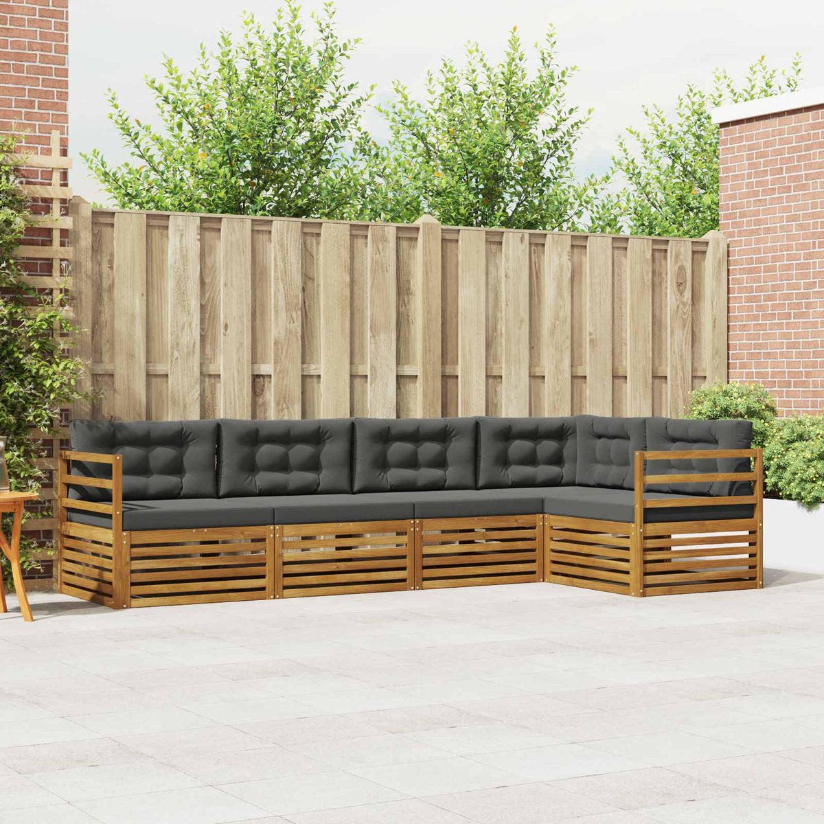 Buiten bankenset met kussen 5 pcs Natuurlijk en Antraciet is nu te koop bij PeponiXL, paradijselijk wonen!