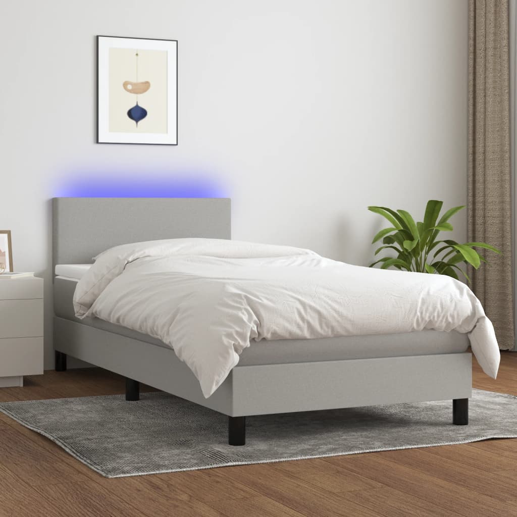 Boxspring met matras en LED stof lichtgrijs 90x190 cm is nu te koop bij PeponiXL, paradijselijk wonen!