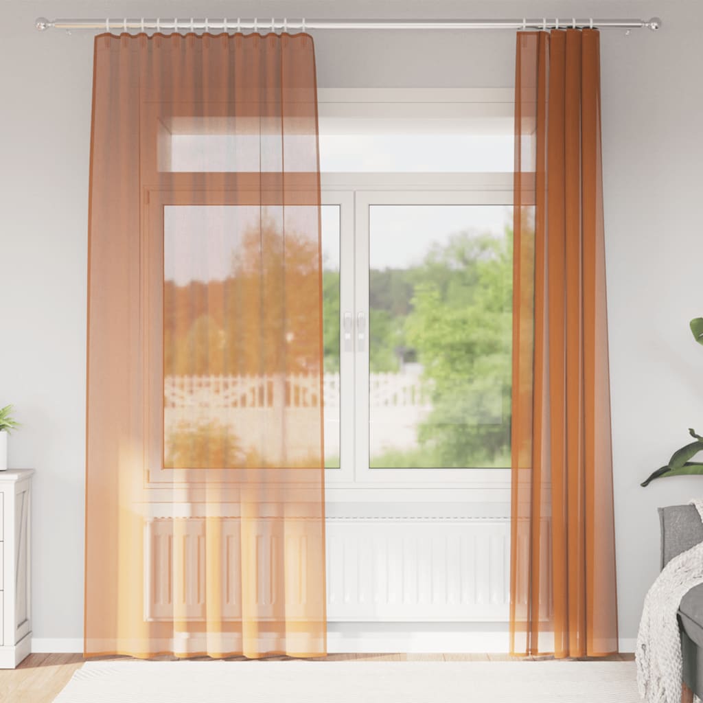 Voile gordijnen met roedezakken 2 st terracotta is nu te koop bij PeponiXL, paradijselijk wonen!