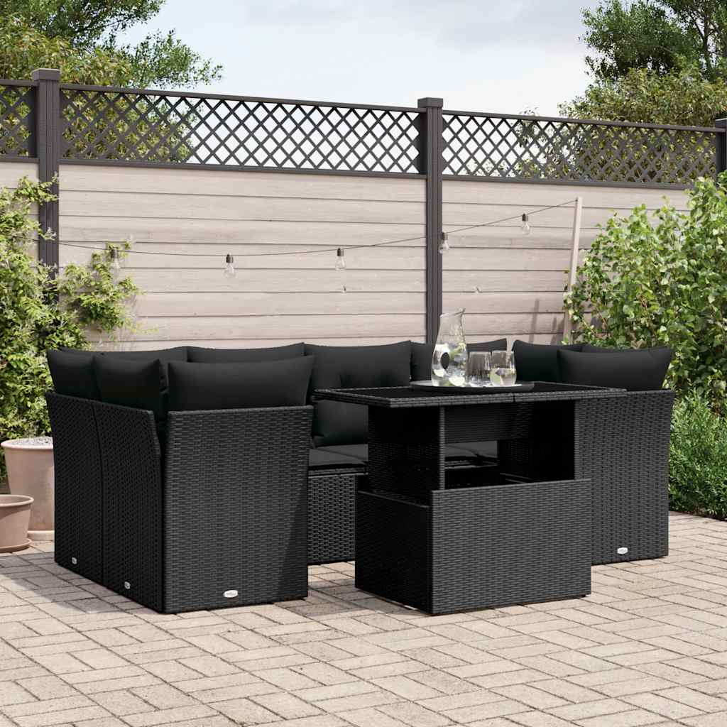 7-delige Loungeset met kussens poly rattan zwart is nu te koop bij PeponiXL, paradijselijk wonen!