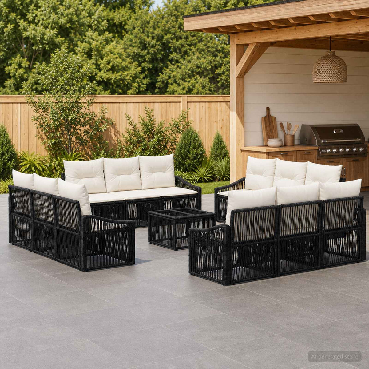 Tuinbankenset 13 pcs Zwart poly rattan is nu te koop bij PeponiXL, paradijselijk wonen!