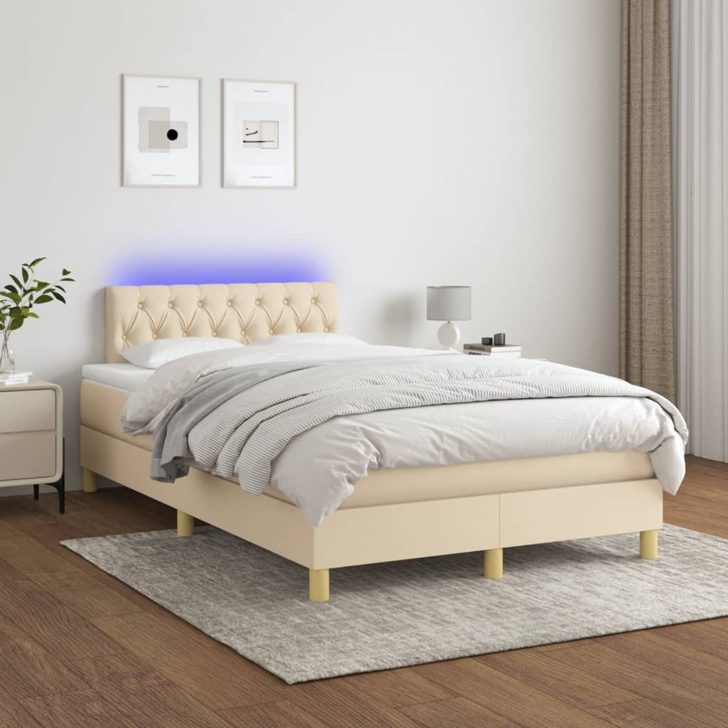 Boxspring met matras en LED stof crèmekleurig 120x200 cm is nu te koop bij PeponiXL, paradijselijk wonen!