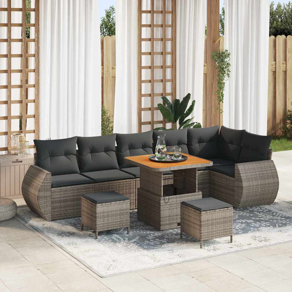 Tuin Sofa Set met kussen met opslag 9 pcs Grijs Poly Rattan is nu te koop bij PeponiXL, paradijselijk wonen!