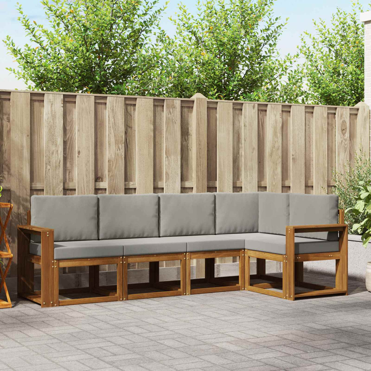 Buiten bankenset met kussen 5 pcs Natuurlijk en Lichtgrijs is nu te koop bij PeponiXL, paradijselijk wonen!