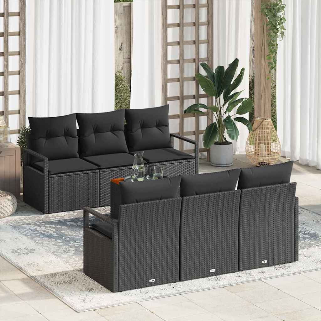 Tuinbankenset met kussen 7 pcs Zwart poly rattan is nu te koop bij PeponiXL, paradijselijk wonen!