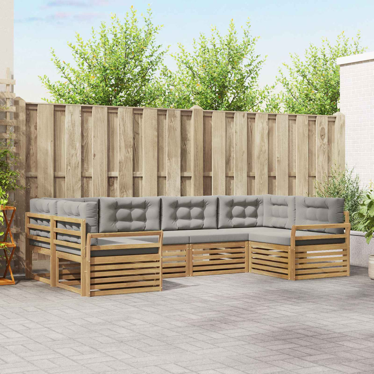 Buiten bankenset 6 pcs Wit en Lichtgrijs Massief Acaciahout is nu te koop bij PeponiXL, paradijselijk wonen!