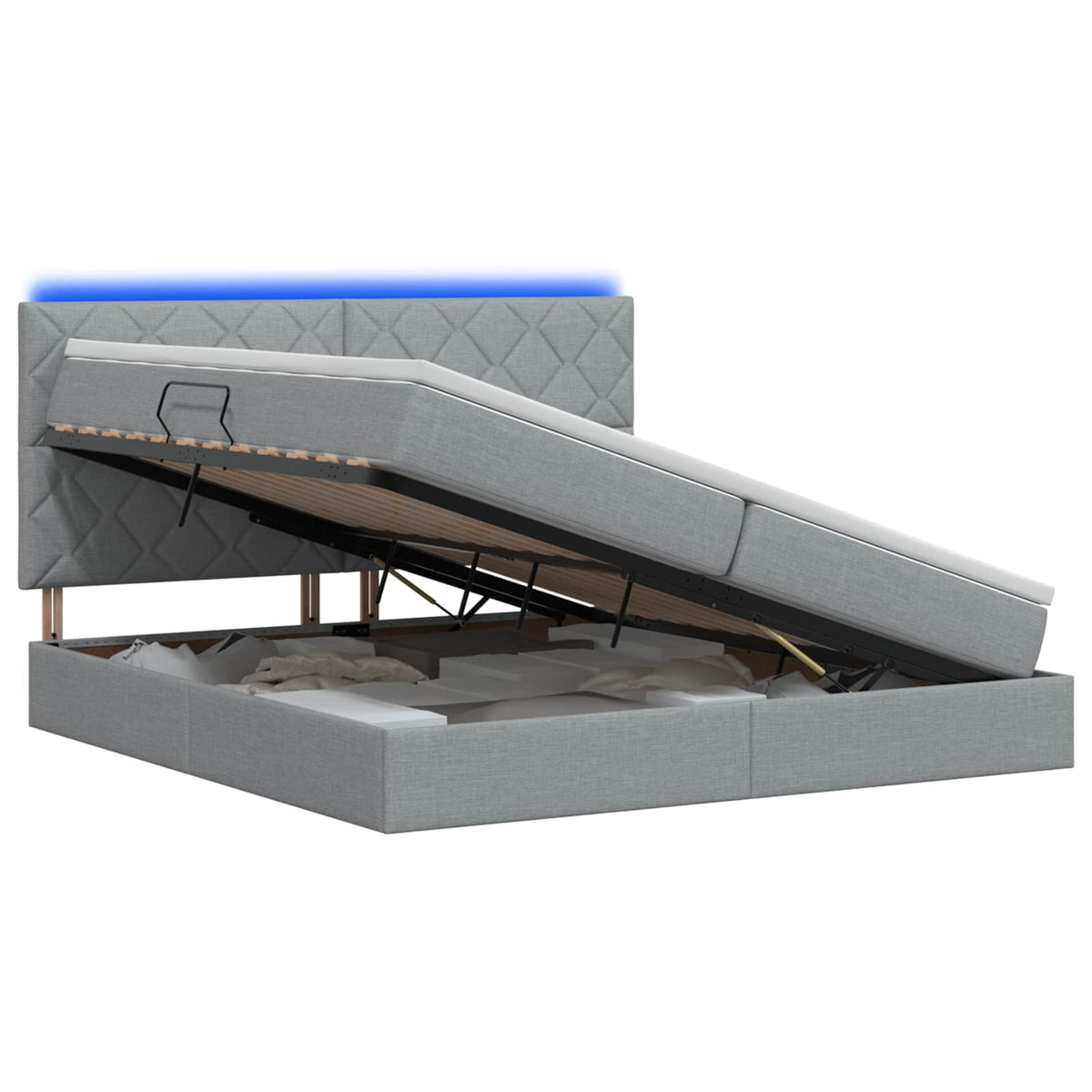 LED Opslagbed met Matras Lichtgrijs 200 x 200 cm Stof is nu te koop bij PeponiXL, paradijselijk wonen!