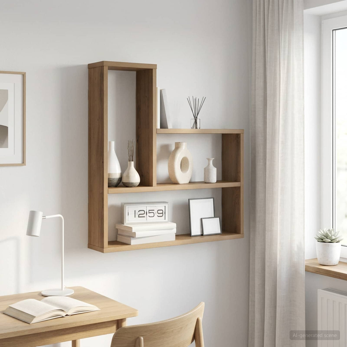 Wandplank Artisanaal eiken 60 x 11 x 60 cm Bewerkt hout is nu te koop bij PeponiXL, paradijselijk wonen!