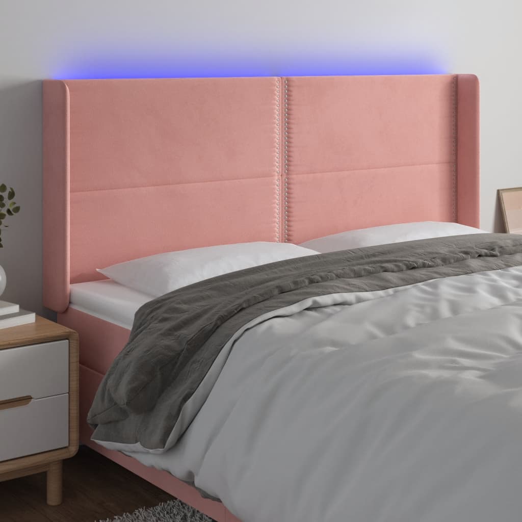 Hoofdbord LED 163x16x118/128 cm fluweel roze is nu te koop bij PeponiXL, paradijselijk wonen!