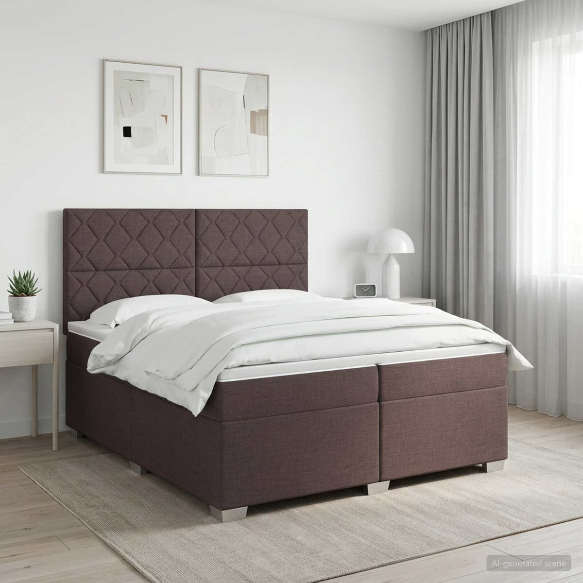 Boxspringbed met matras Donkerbruin 200 x 200 cm Stof is nu te koop bij PeponiXL, paradijselijk wonen!