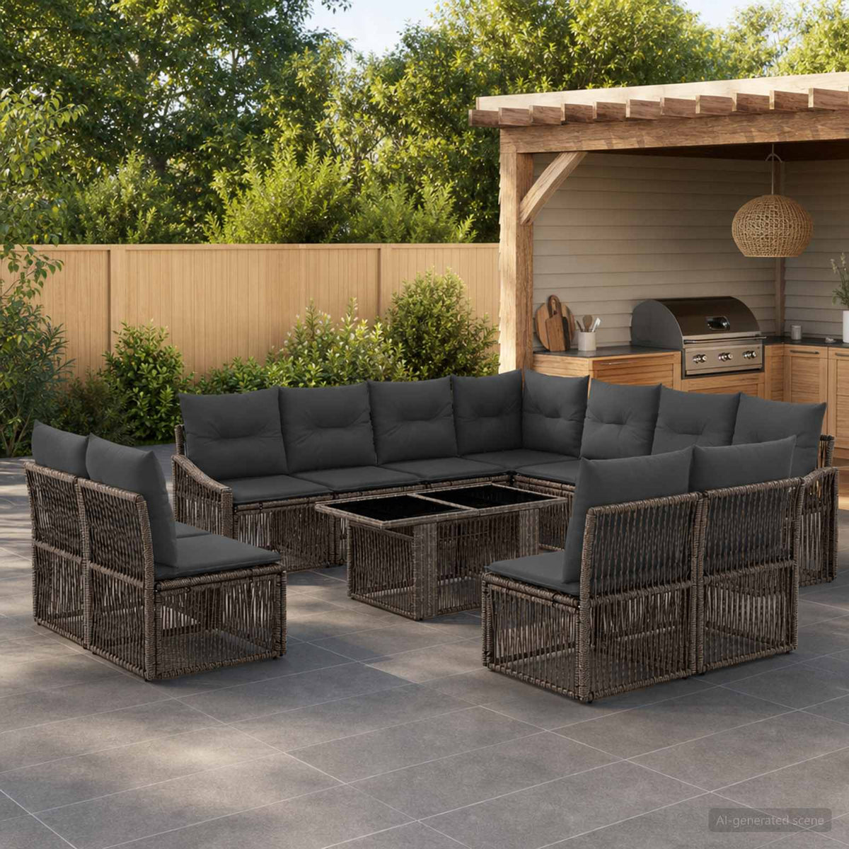Tuinbankenset 12 st Grijs en Donkergrijs poly rattan is nu te koop bij PeponiXL, paradijselijk wonen!