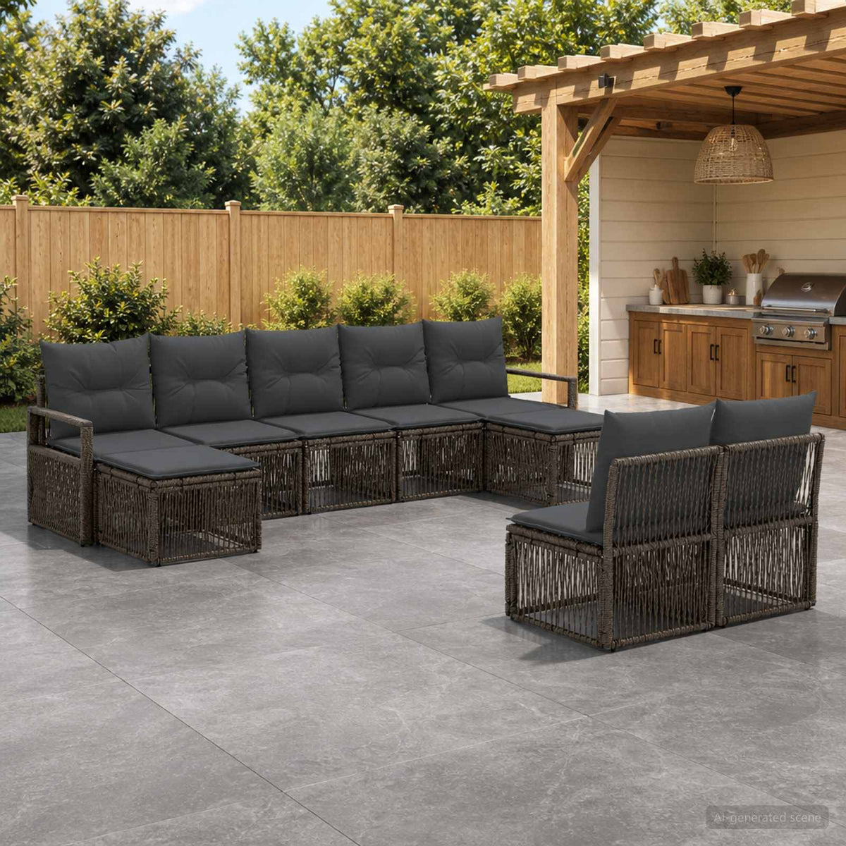 Tuinbankenset 9 pcs Grijs poly rattan is nu te koop bij PeponiXL, paradijselijk wonen!
