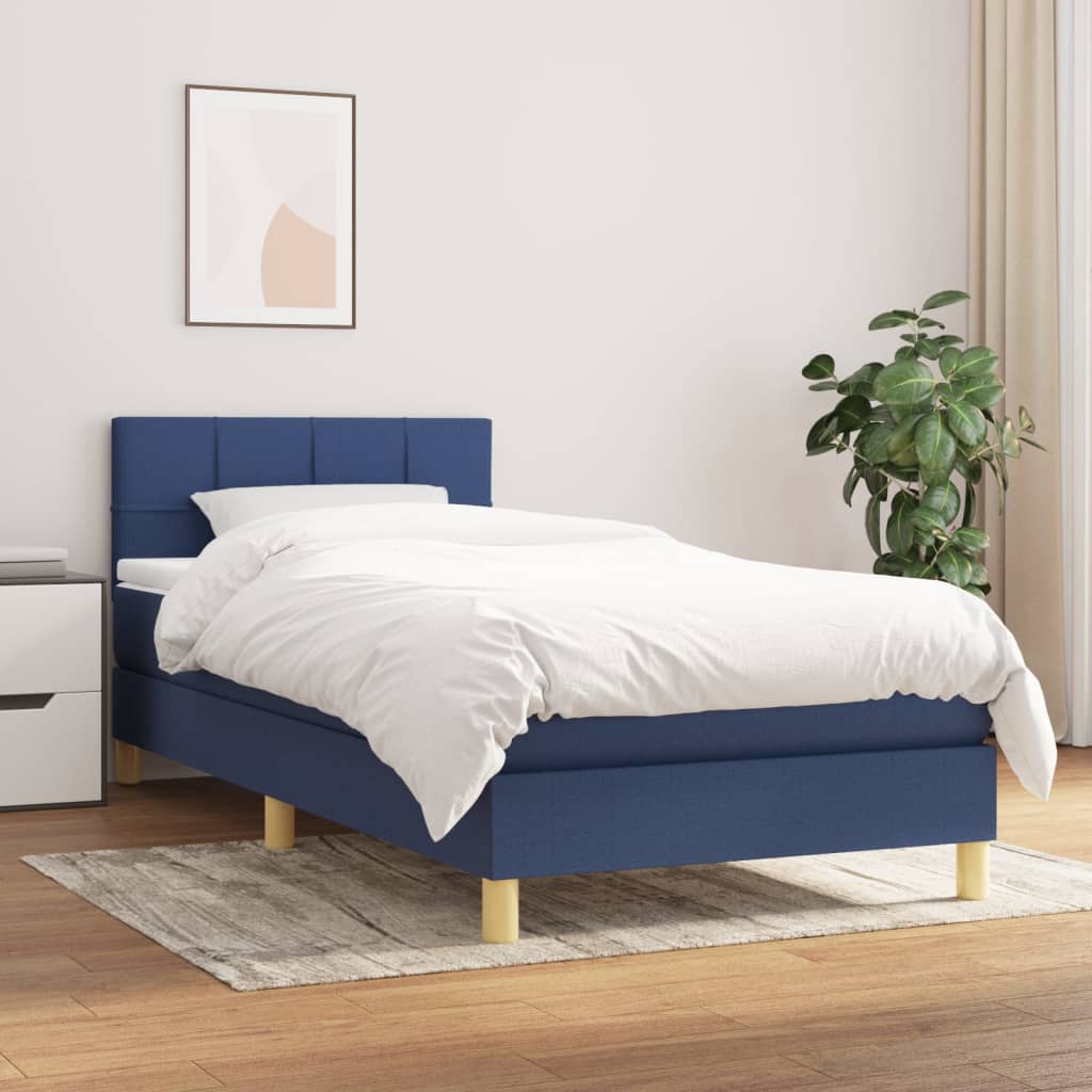 Boxspring met matras stof blauw 90x190 cm is nu te koop bij PeponiXL, paradijselijk wonen!