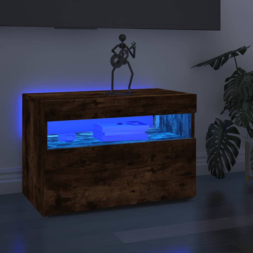 Tv-meubel met LED-verlichting 60x35x40 cm gerookt eikenkleurig is nu te koop bij PeponiXL, paradijselijk wonen!