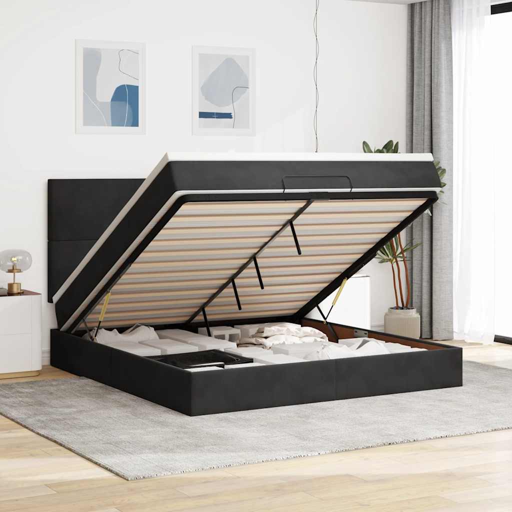 Ottoman bed met matrassen en LED's 180x200cm fluweel zwart is nu te koop bij PeponiXL, paradijselijk wonen!
