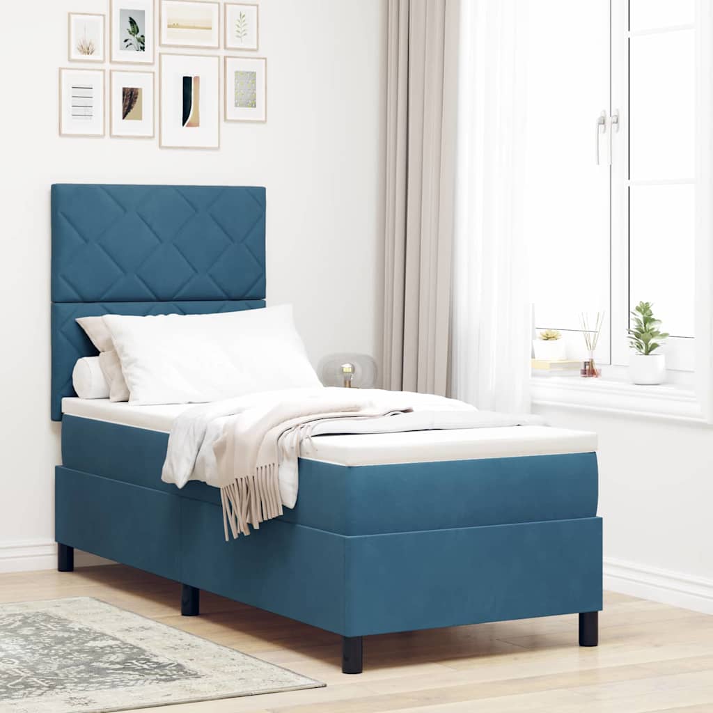 LED Box Spring Bed met matras Donkerblauw 80 x 200 cm Fluweel is nu te koop bij PeponiXL, paradijselijk wonen!