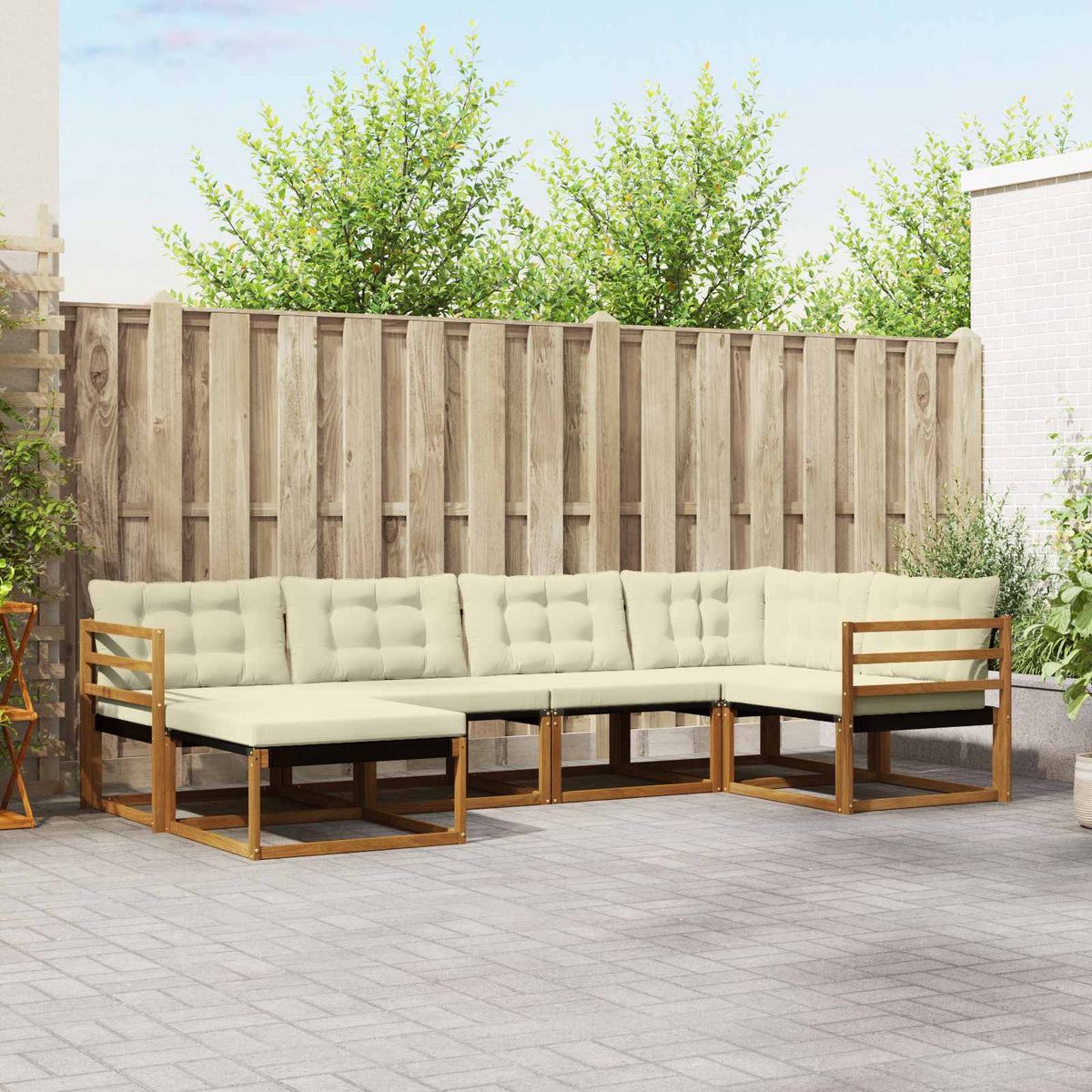 Buiten bankenset met kussen 6 pcs Natuurlijk en Crème is nu te koop bij PeponiXL, paradijselijk wonen!