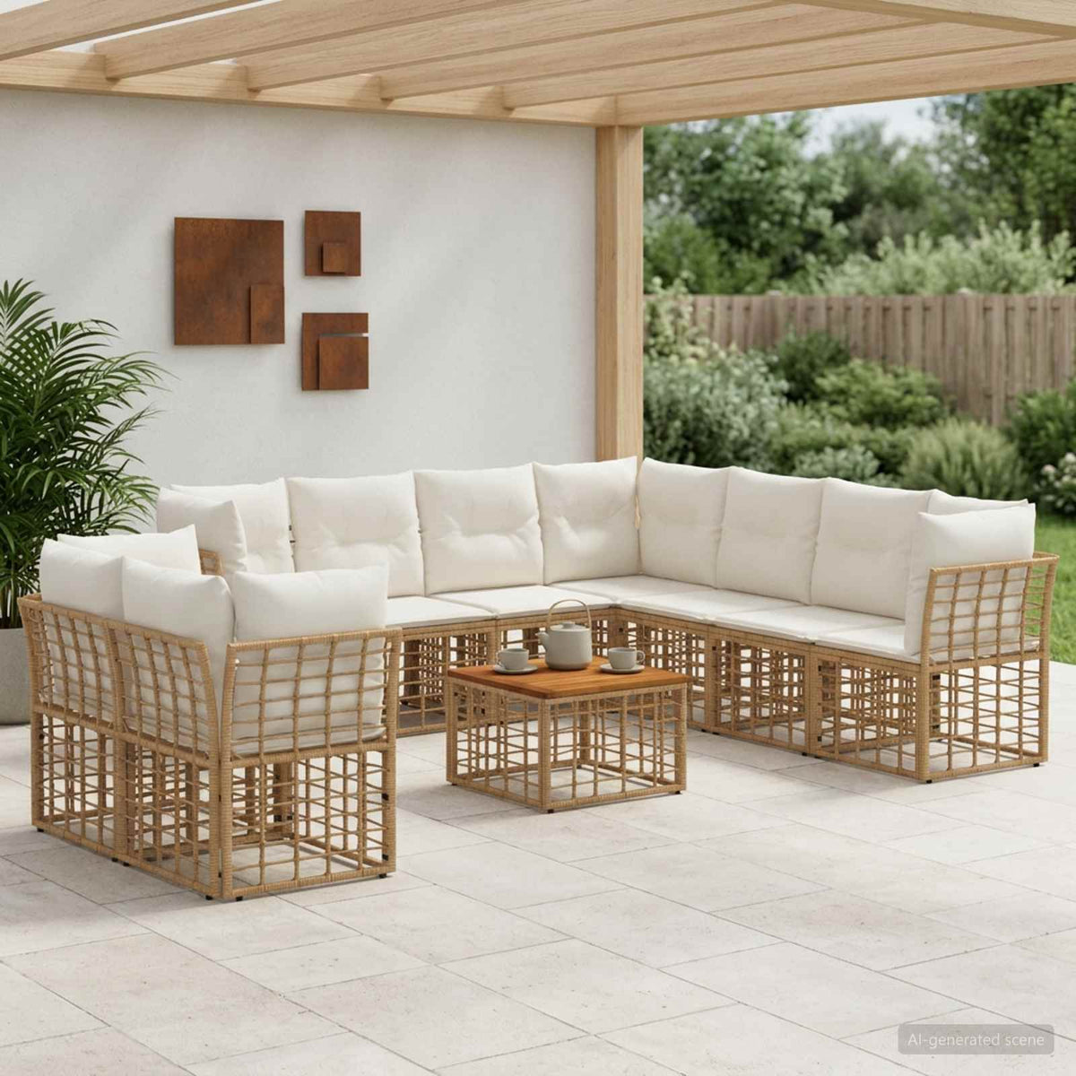 Buiten bankenset 10 pcs Natuurlijk en Crème Wit Polyester is nu te koop bij PeponiXL, paradijselijk wonen!
