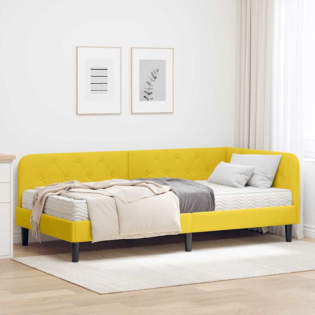 Hoekbedframe Geel 90 x 190 cm Fluweel is nu te koop bij PeponiXL, paradijselijk wonen!