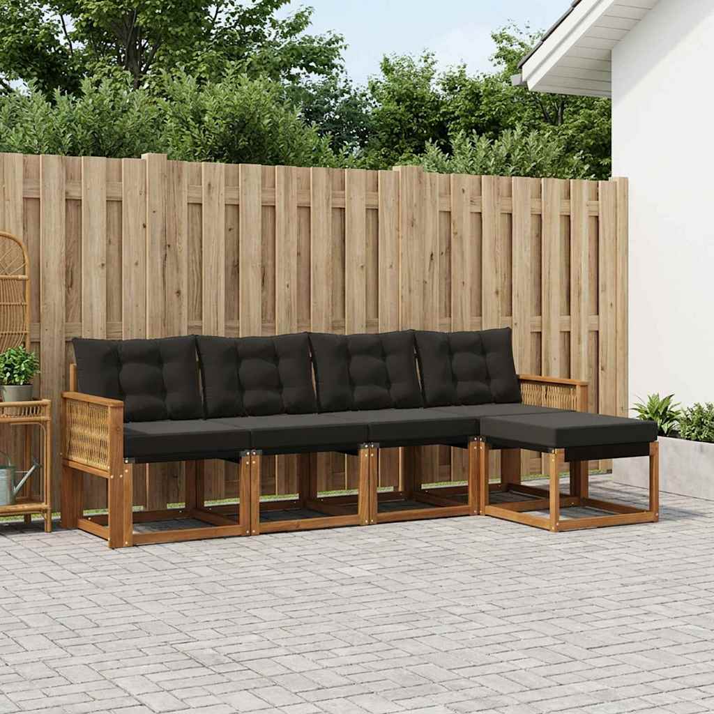 Buiten bankenset met kussen 5 pcs Naturel en Zwart is nu te koop bij PeponiXL, paradijselijk wonen!