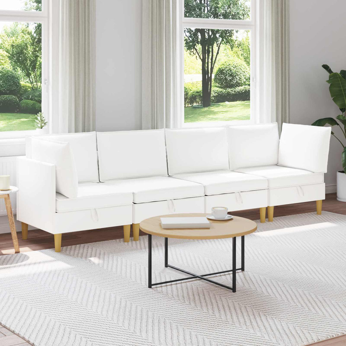 Woonkamer Meubelset met kussen met opslag 4 pcs Wit Stof is nu te koop bij PeponiXL, paradijselijk wonen!