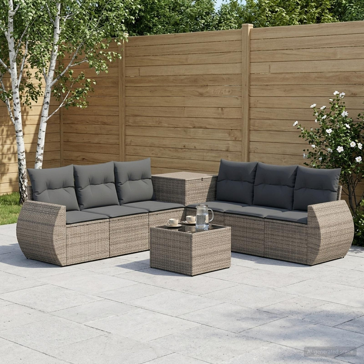 Bankstel 8 st Grijs en Donkergrijs Poly Rattan en Staal is nu te koop bij PeponiXL, paradijselijk wonen!