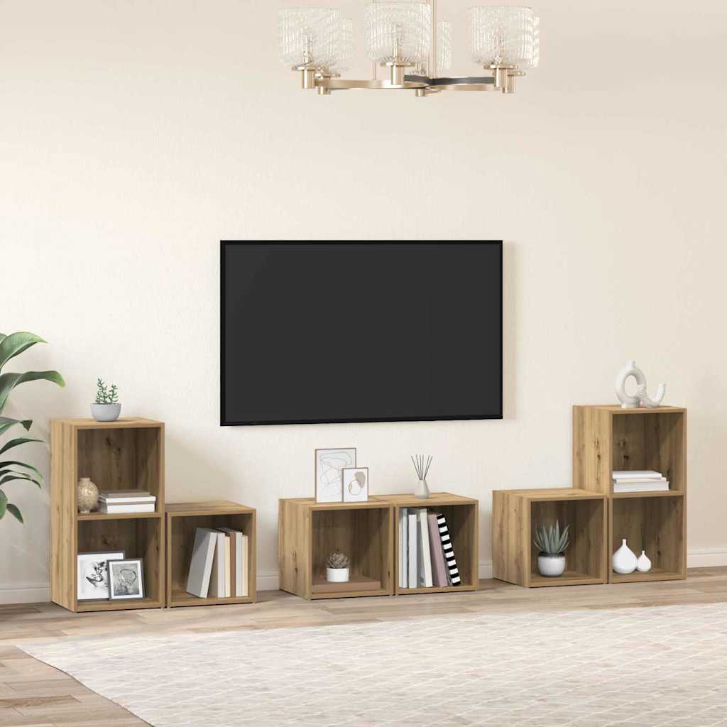 Tv-meubelset Wandgemonteerd 6 pcs Artisan Eiken Bewerkt hout is nu te koop bij PeponiXL, paradijselijk wonen!