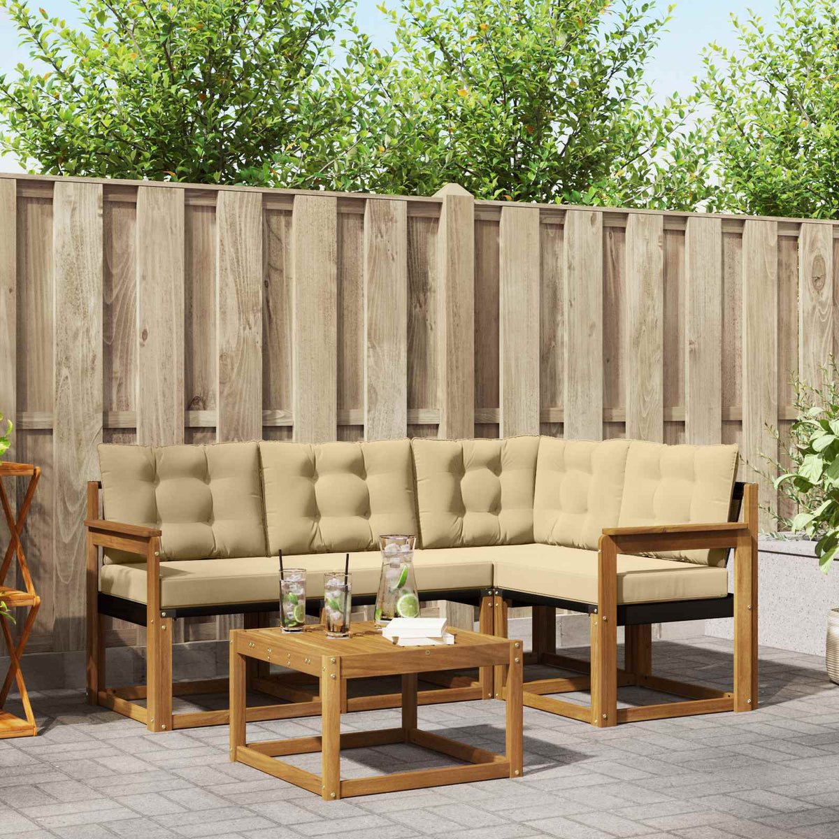 Buiten bankenset met kussen 5 pcs Natuurlijk en Beige is nu te koop bij PeponiXL, paradijselijk wonen!