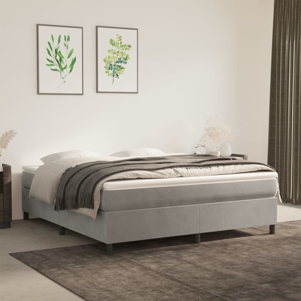Boxspring met matras fluweel lichtgrijs 160x200 cm is nu te koop bij PeponiXL, paradijselijk wonen!
