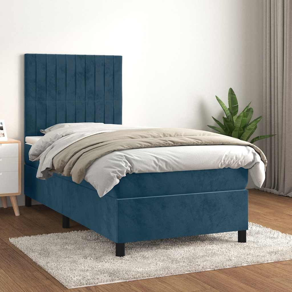 Boxspring met matras fluweel donkerblauw 90x200 cm is nu te koop bij PeponiXL, paradijselijk wonen!