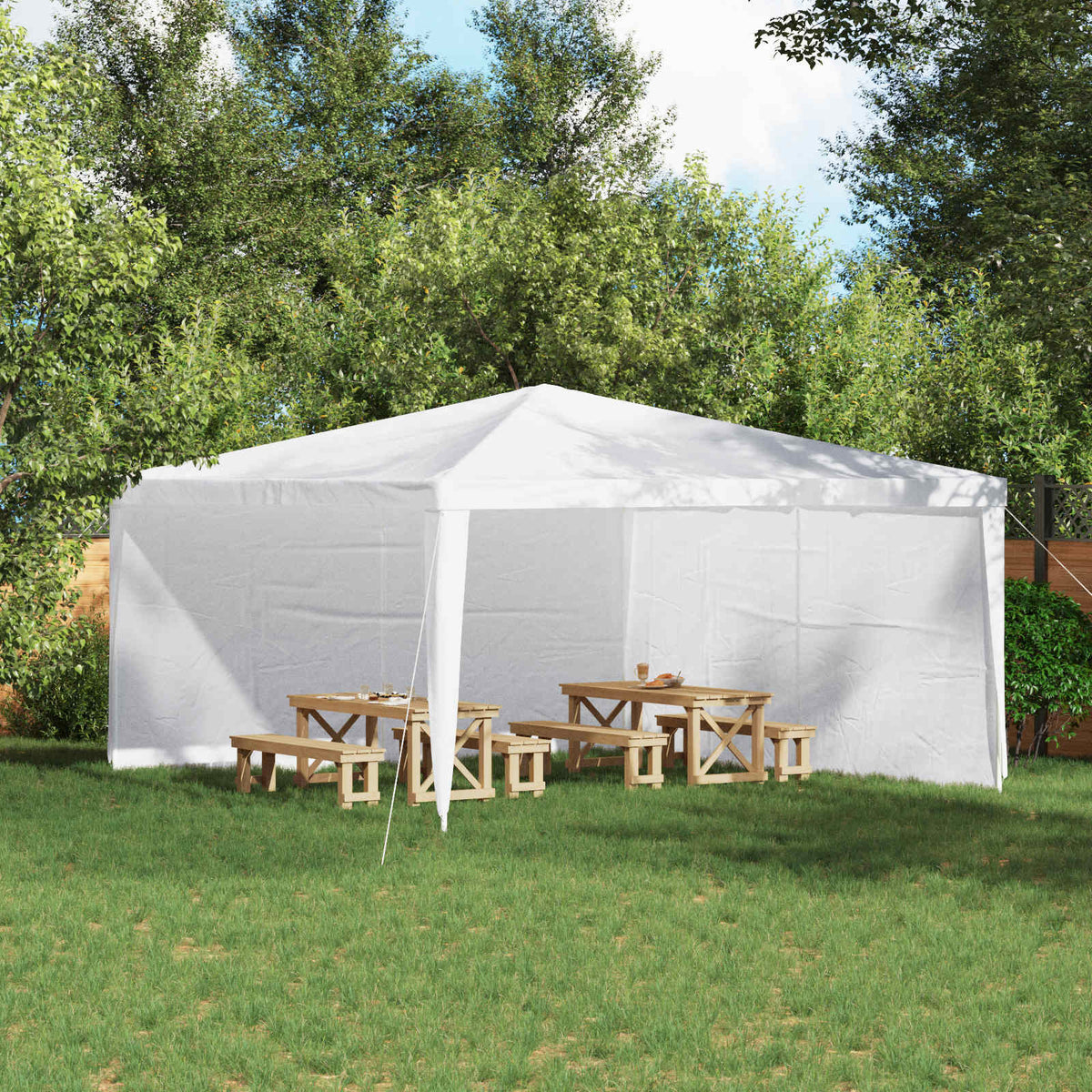 Party Tent Zijwand 2 pcs Wit 400 x 195 cm PE en staal is nu te koop bij PeponiXL, paradijselijk wonen!