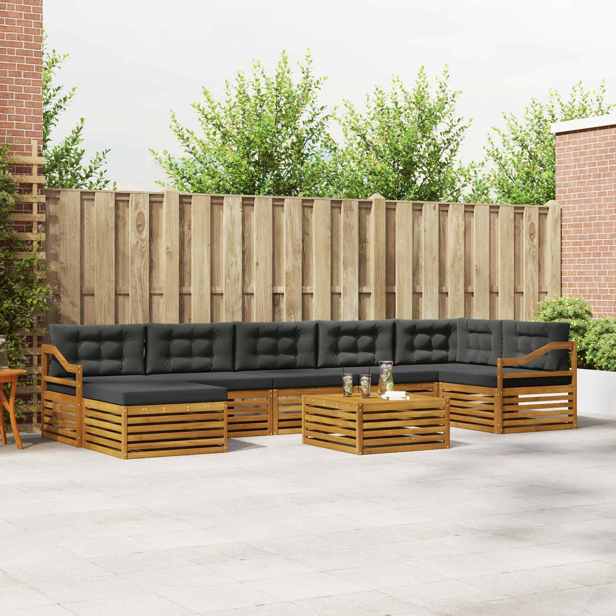 Buiten bankenset met kussen 8 pcs Natuurlijk en Antraciet is nu te koop bij PeponiXL, paradijselijk wonen!