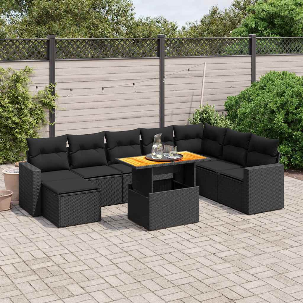 9-delige Loungeset met kussens poly rattan zwart is nu te koop bij PeponiXL, paradijselijk wonen!