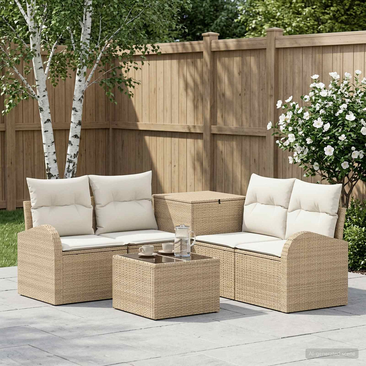 Bankstel 6 st Beige en Crème Wit Poly Rattan en Staal is nu te koop bij PeponiXL, paradijselijk wonen!
