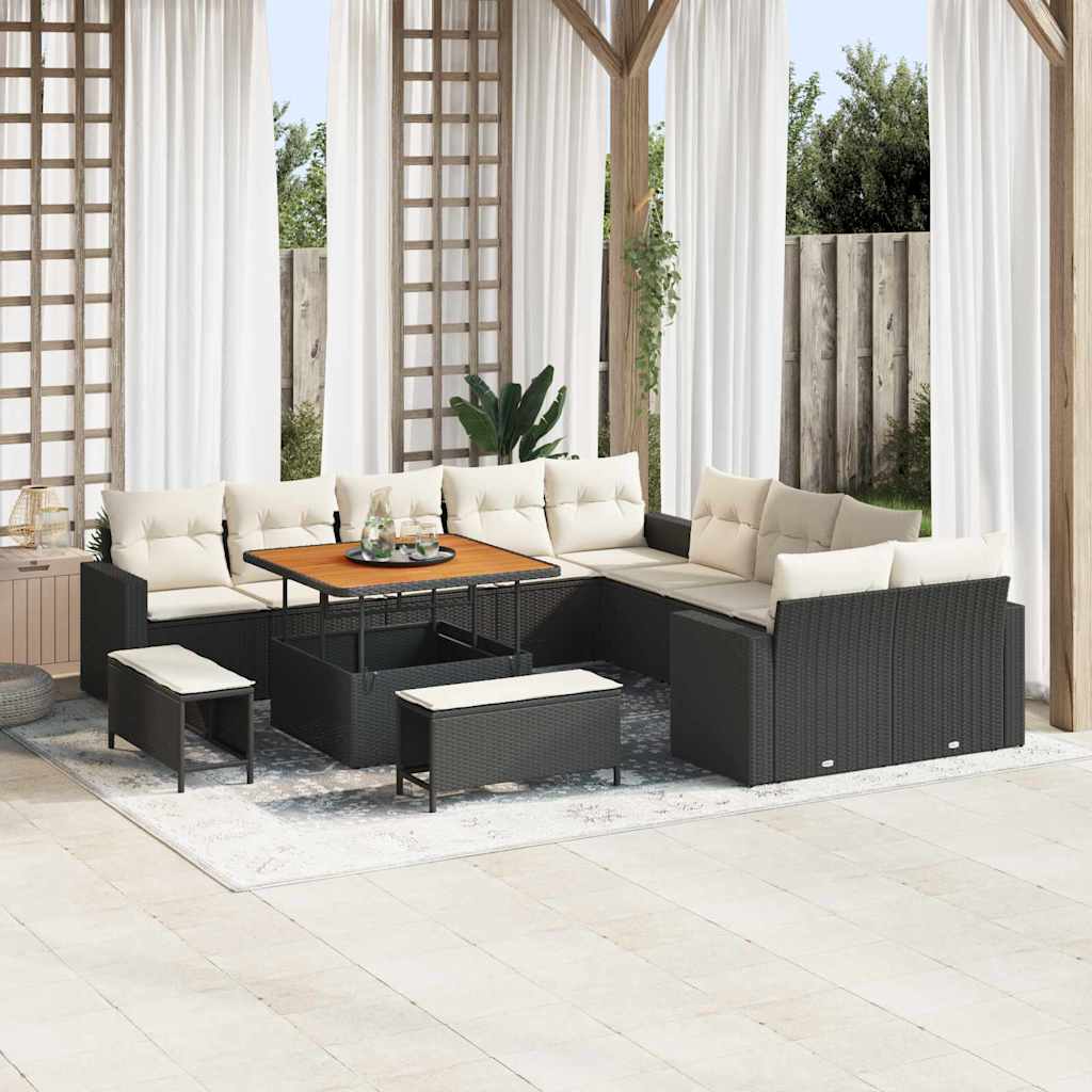 Tuinbankenset met kussen 17 pcs Zwart en Crème poly rattan is nu te koop bij PeponiXL, paradijselijk wonen!