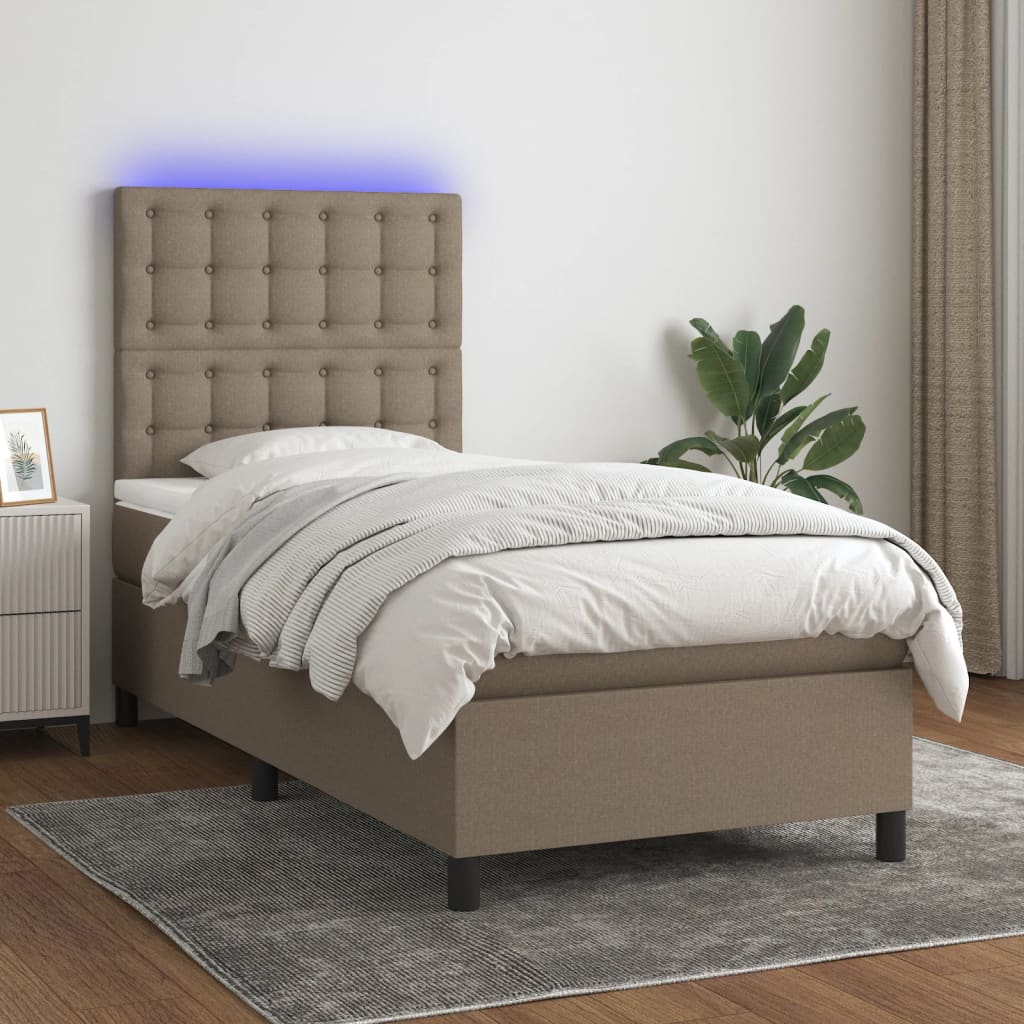 Boxspring met matras en LED stof taupe 100x200 cm is nu te koop bij PeponiXL, paradijselijk wonen!