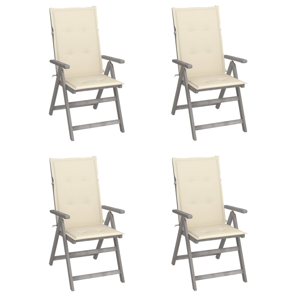 Tuinstoelen 4 st verstelbaar met kussens massief acaciahout is nu te koop bij PeponiXL, paradijselijk wonen!