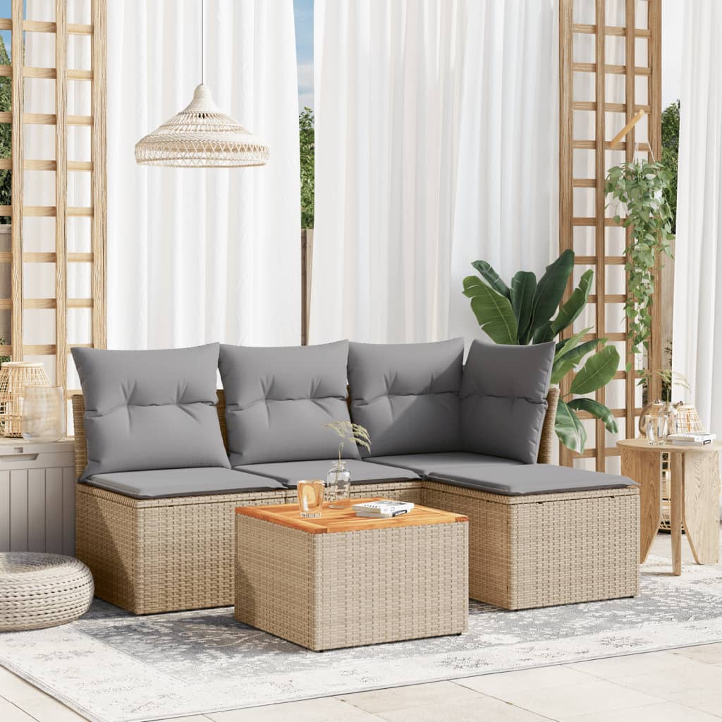 5-delige Loungeset met kussens poly rattan gemengd beige is nu te koop bij PeponiXL, paradijselijk wonen!