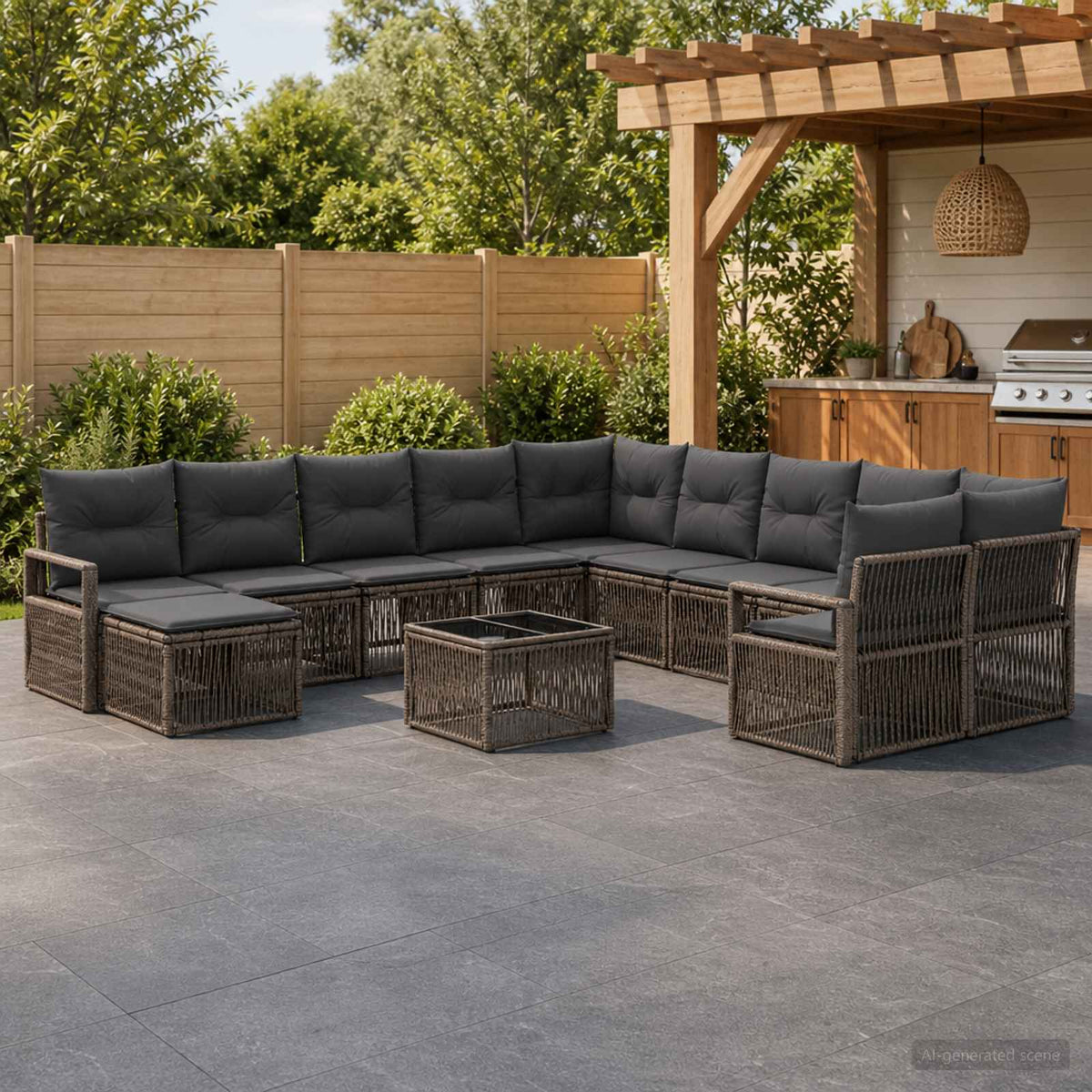 Tuinbankenset 12 pcs Grijs poly rattan is nu te koop bij PeponiXL, paradijselijk wonen!