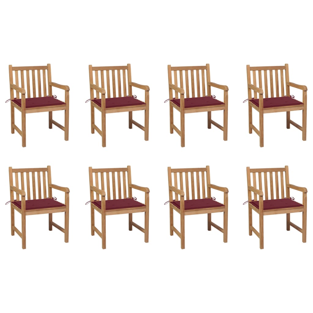 Tuinstoelen 8 st met wijnrode kussens massief teakhout is nu te koop bij PeponiXL, paradijselijk wonen!